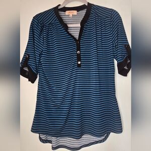 Diana Belle Blue and Black Striped Blouse